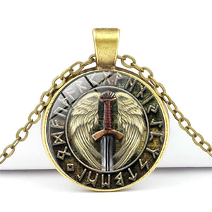 Viking Compass Time Gem Cabochon Necklace