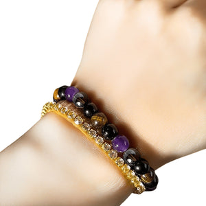 Bracelet Tiger eye Tea Crystal Amethyst