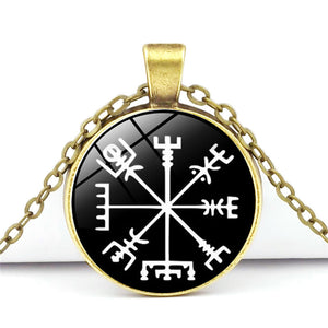 Viking Compass Time Gem Cabochon Necklace