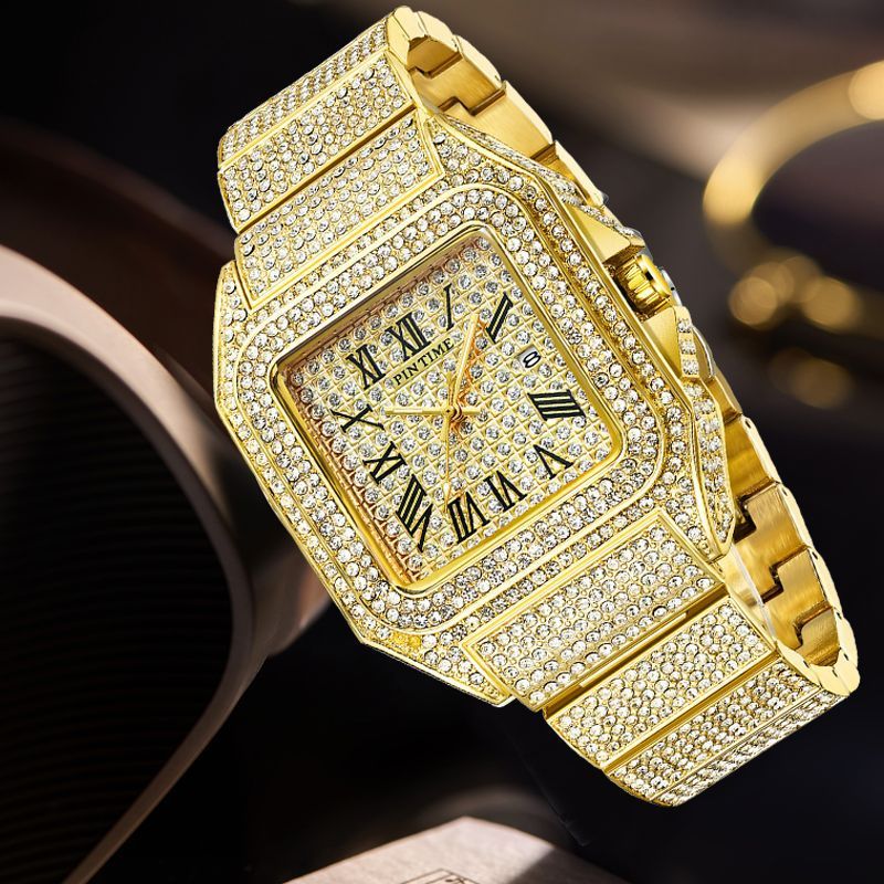 PINTIME Montre à quartz diamant carré pour homme