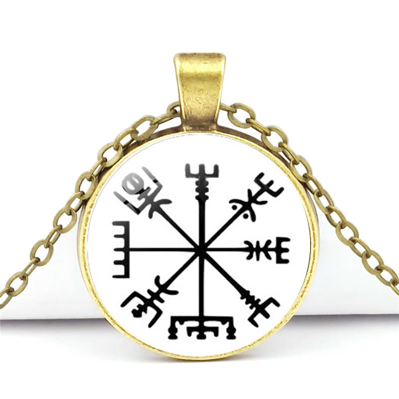 Viking Compass Time Gem Cabochon Necklace