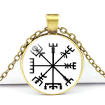 Viking Compass Time Gem Cabochon Necklace