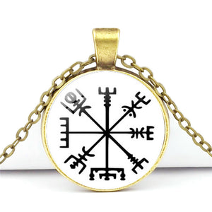 Viking Compass Time Gem Cabochon Necklace