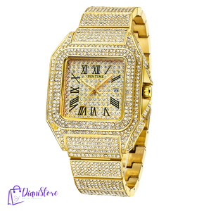 PINTIME Montre à quartz diamant carré pour homme