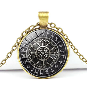 Viking Compass Time Gem Cabochon Necklace