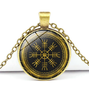 Viking Compass Time Gem Cabochon Necklace