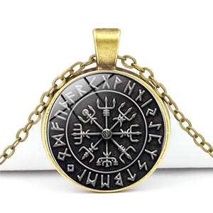 Viking Compass Time Gem Cabochon Necklace