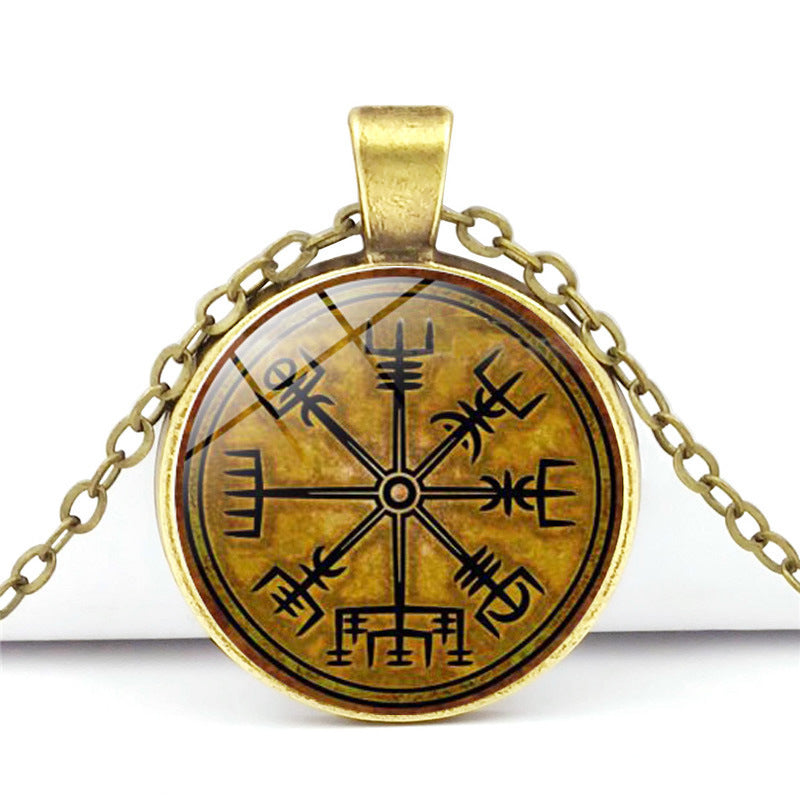 Viking Compass Time Gem Cabochon Necklace