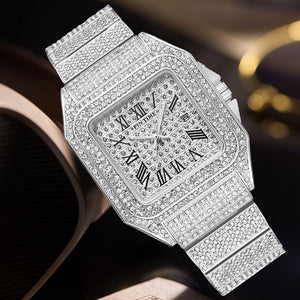 PINTIME Montre à quartz diamant carré pour homme